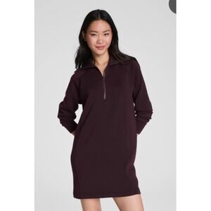 Spanx AirEssentials Half Zip Tunic Dress Plum Chocolate Brown Womens Medium